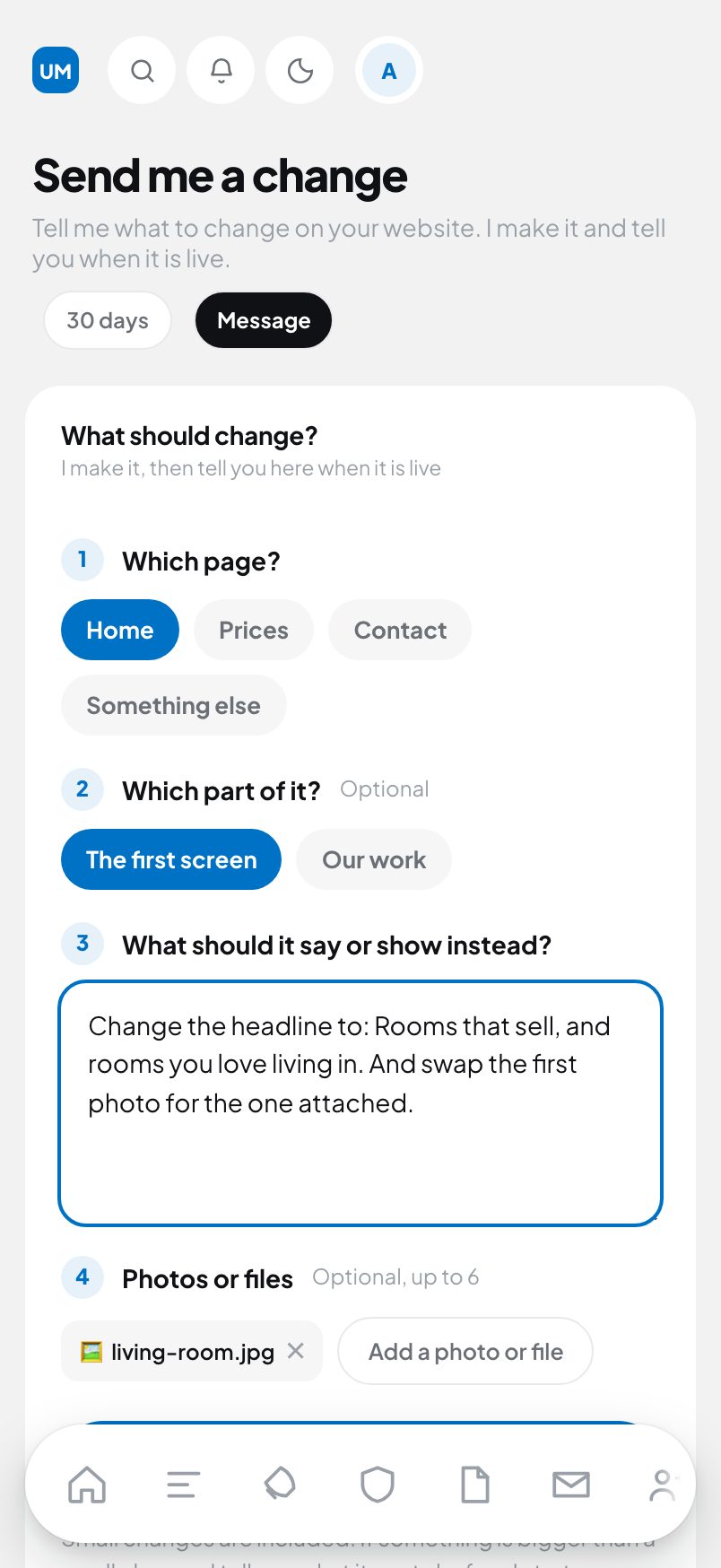 Send a change to my homepage